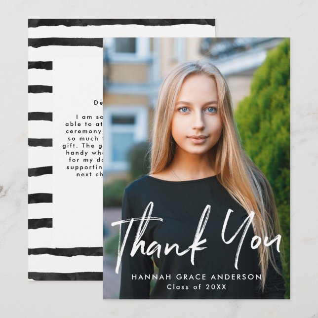 Modern Brush Script Photo Graduation Thank You Card (Front/Back)
