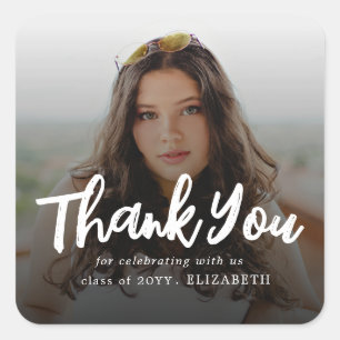 Modern Brush Script Photo Graduation Thank You Square Sticker