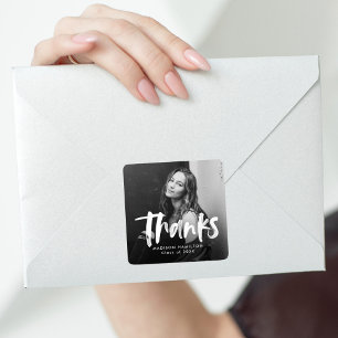 Modern Brush Script Photo Graduation Thank You Square Sticker