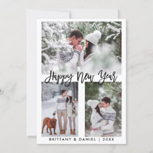 Modern Brush Script Photo Happy New Year Holiday Card