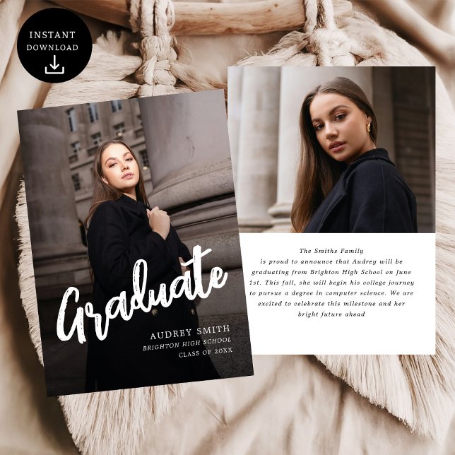 Modern Brush Script Photo High School Graduation Announcement (Creator Uploaded)