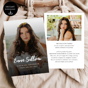Modern Brush Script Photo High School Graduation Announcement