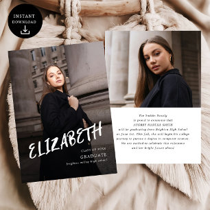 Modern Brush Script Photo High School Graduation Announcement