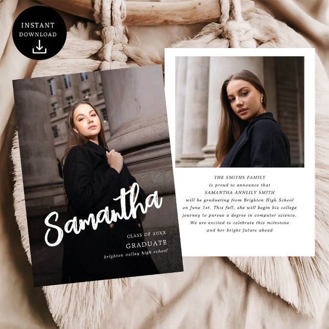 Modern Brush Script Photo High School Graduation Announcement (Creator Uploaded)