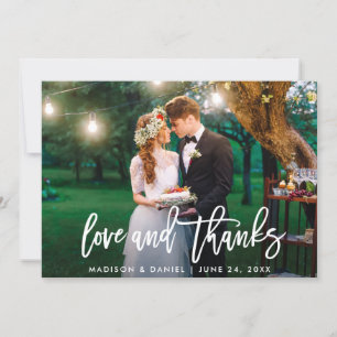 Modern Brush Script Photo Love Thanks Wedding Thank You Card