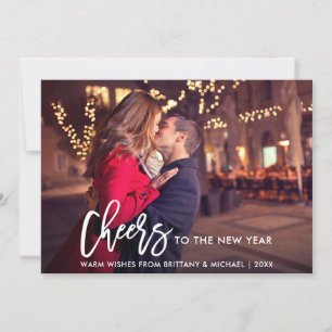 Modern Brush Script Photo New Year Cheers Holiday Card
