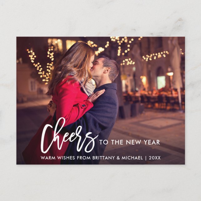 Modern Brush Script Photo New Year Cheers Postcard (Front)