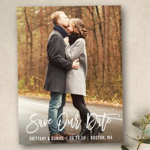 Modern Brush Script Photo Save Our Date Postcard