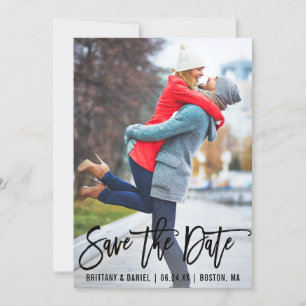 Modern Brush Script Photo Save The Date B Card