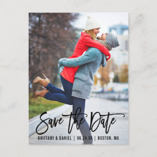 Modern Brush Script Photo Save The Date B Postcard