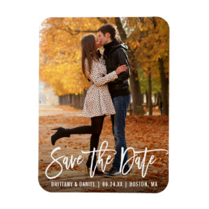 Modern Brush Script Photo Save The Date Magnet