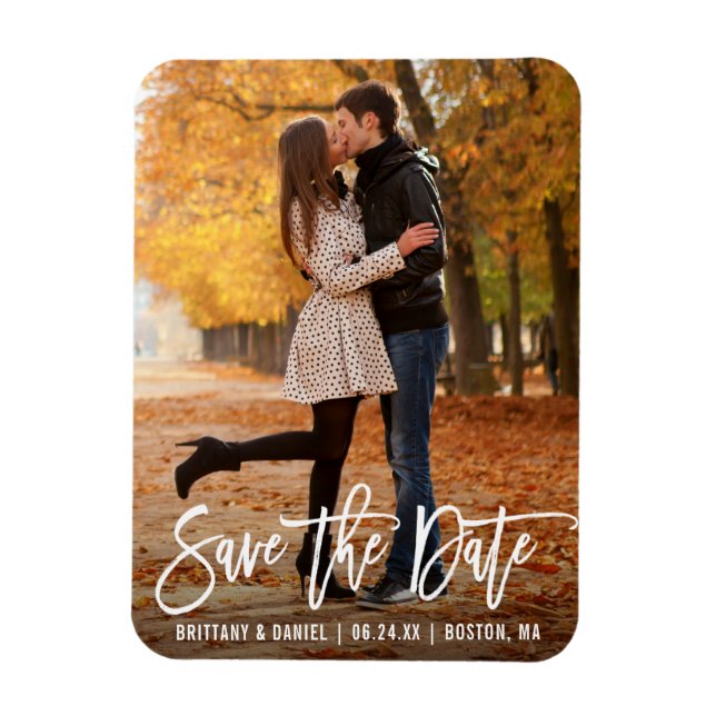 Modern Brush Script Photo Save The Date Magnet (Vertical)