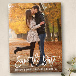 Modern Brush Script Photo Save The Date Postcard<br><div class="desc">Modern Brush Script Save The Date Engagement Couple Photo Postcard</div>