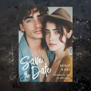 Modern Brush Script Photo Wedding  Save The Date