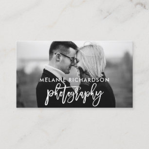 Modern Brush Script Photography BW Photo Business Card