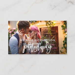 Modern Brush Script Photography Photo W Business Card