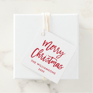 Modern Brush Script Red Christmas Square Favour Tags
