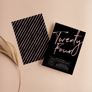 Modern Brush Script Rose Gold 24th Birthday Party Invitation