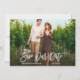 Modern Brush Script Save Our Date Engagement Card
