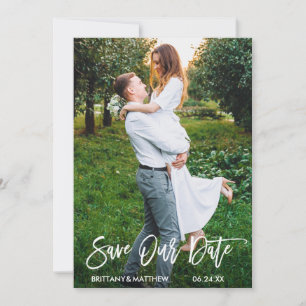 Modern Brush Script Save Our Date Photo Card