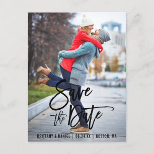 Modern Brush Script Save The Date Photo Engagement Postcard