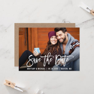 Modern Brush Script Save The Date Photo Kraft Card