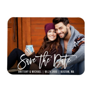 Modern Brush Script Save The Date Photo Magnet