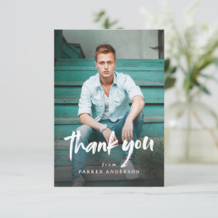 Modern Brush Script Simple Photo Graduation  Thank You Card