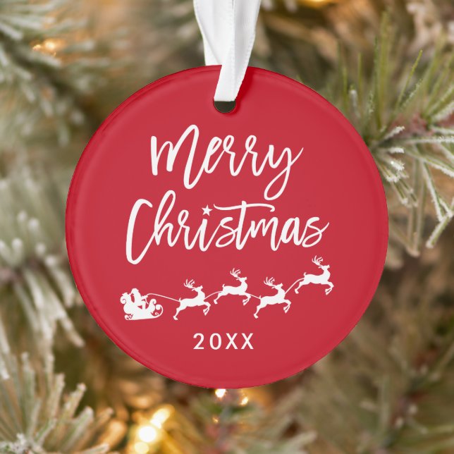 Modern Brush Script Star Santa Christmas Ornament (Tree)