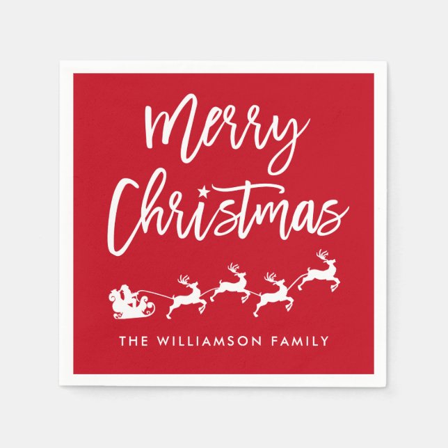 Modern Brush Script Star Santa Merry Christmas Napkin (Front)