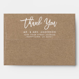 Modern Brush Script Thank You Kraft Style Wedding Envelope