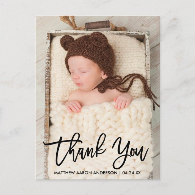 Modern Brush Script Thank You New Baby Postcard Bk (Front)