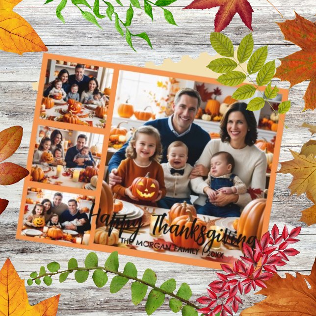 Modern Brush Script Thanksgiving 4 Photo card  (Creator Uploaded)