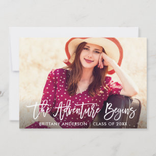 Modern Brush Script The Adventure Begins Graduate Announcement