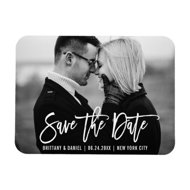 Modern Brush Script Trendy Save The Date Photo Magnet (Horizontal)