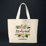 Modern Brush Script Tropical Bridesmaid Large Tote Bag<br><div class="desc">Modern Trendy Brush Script Watercolor Tropical Floral Greenery Bridesmaid Tote Bag</div>