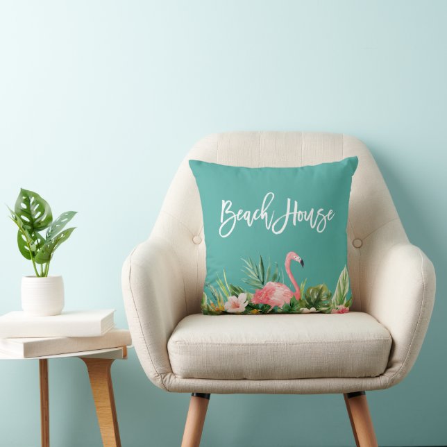 Modern Brush Script Tropical Floral Beach House Cushion (Chair)