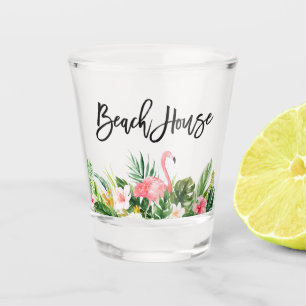 Modern Brush Script Tropical Floral Beach House Shot Glass