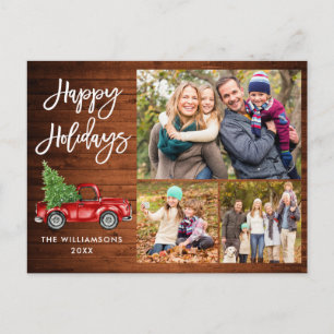 Modern Brush Script Truck 3 Photo Wood Holiday Postcard