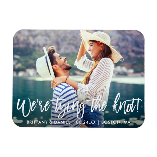 Modern Brush Script Tying The Knot Save the Date Magnet (Horizontal)