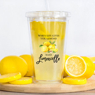 Modern Brush Script Watercolor Lemons Limoncello Acrylic Tumbler