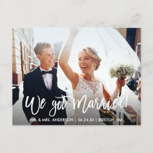 Modern Brush Script We Got Married Postcard
