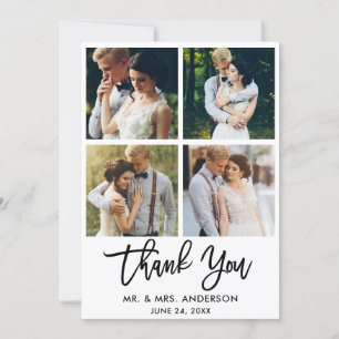 Modern Brush Script Wedding 4 Photo Thank You Card