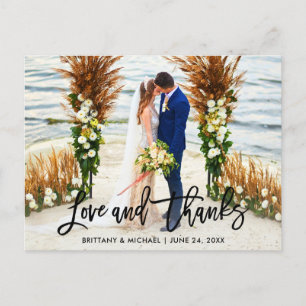 Modern Brush Script Wedding Love and Thanks Postcard