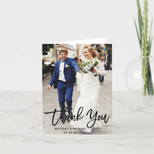 Modern Brush Script   Wedding Photo Note Thank You Card