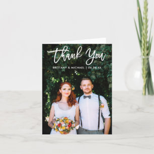 Modern Brush Script Wedding Photo Thank You W Note Card