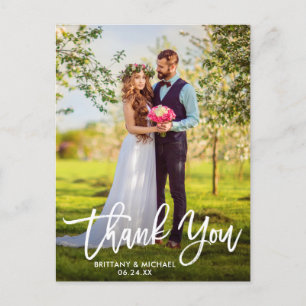 Modern Brush Script   Wedding Photo Thank You W Postcard