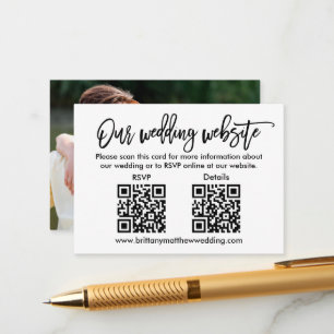 Modern Brush Script Wedding QR RSVP Details Photo Enclosure Card