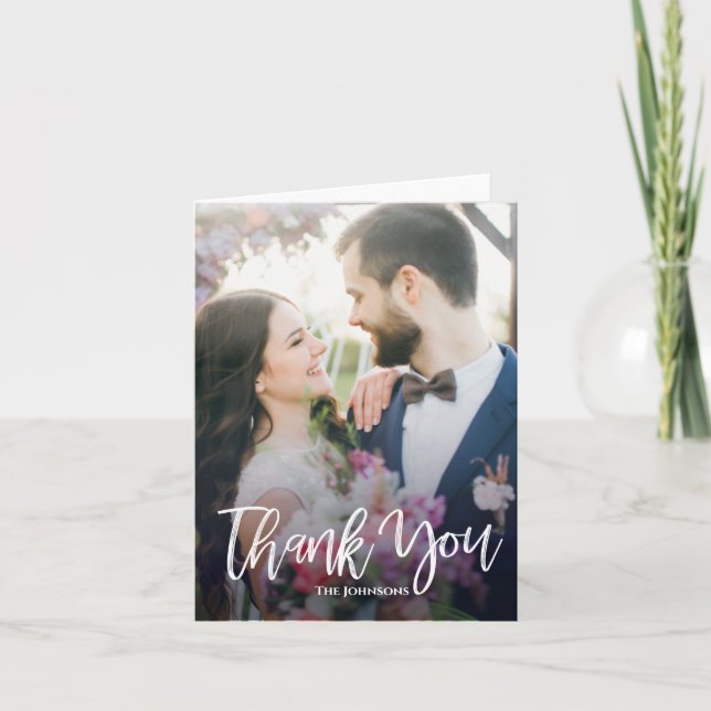 Modern Brush Script Wedding Thank You (Front)