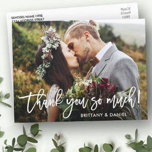 Modern Brush Script Wedding Thank You So Much Wht Postcard